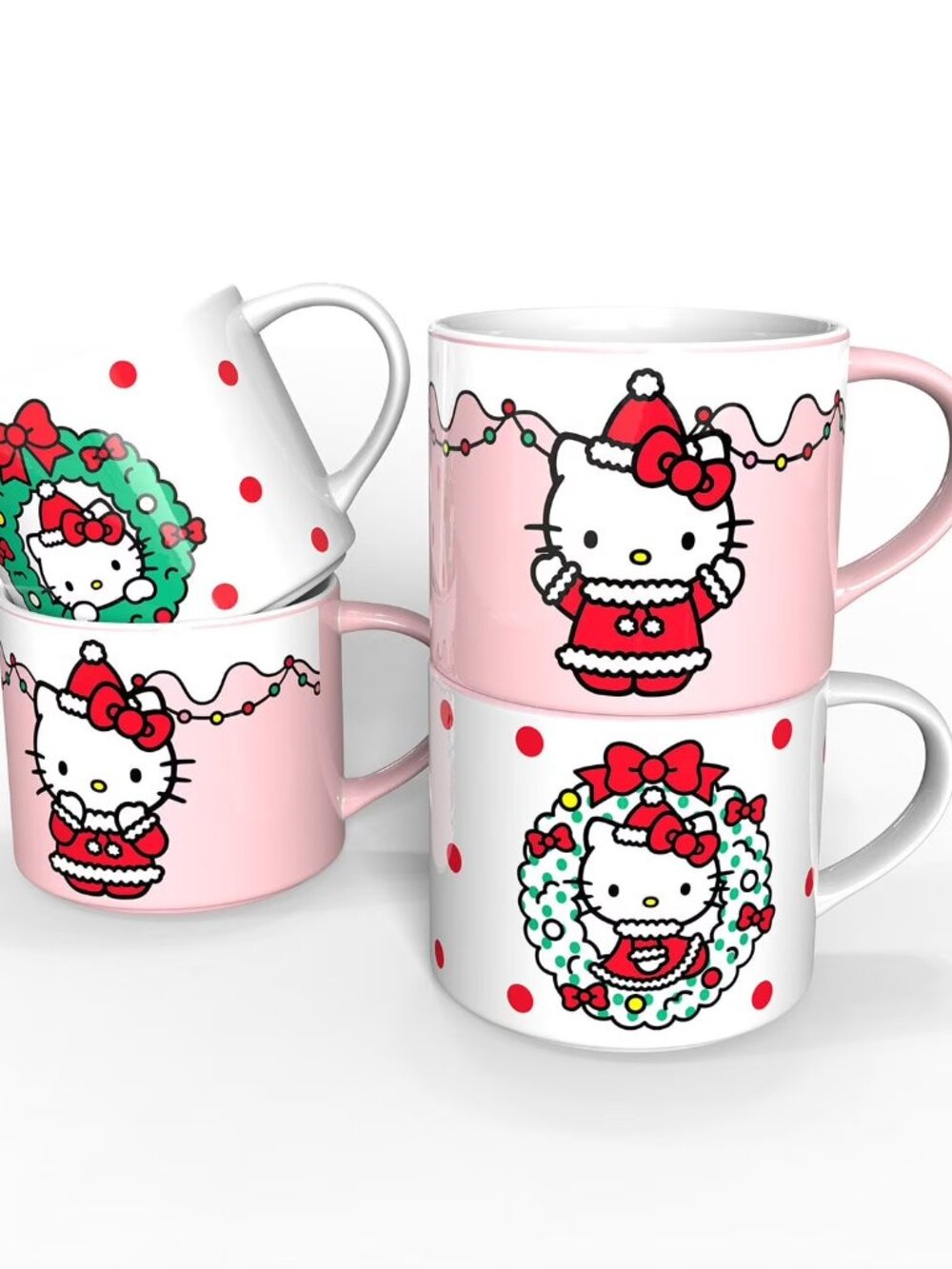 Zak Designs 15oz 4pk Stackable Ceramic Holiday Mugs in Gift Box - Hello Kitty